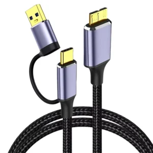 YRNOVA USB 3.0 Micro-B to USB-C 2-in-1 Data Cable 1.8M 5Gbps for Hard Drive