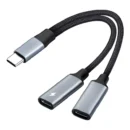 YRNOVA USB-C Splitter Adapter Dual USB-C Female Ports Charging Pass-Through Nylon