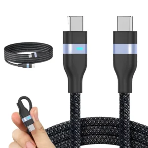 YRNOVA USB-C to USB-C Cable with LED Charging Indicator Nylon Braid for Phone