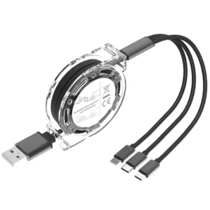 YRNOVA Retractable 3-in-1 USB Charging Cable USB-A to Type-C Micro & Lightning OEM