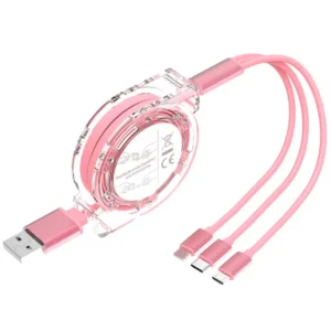 YRNOVA Retractable 3-in-1 USB Cable 2.5A USB-A to Lightning Type-C Micro Custom Logo