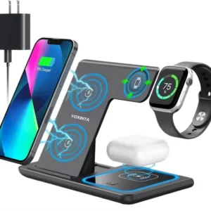 YRNOVA 3-in-1 Wireless Charging Stand for iPhone Apple Watch AirPods USB-C Input